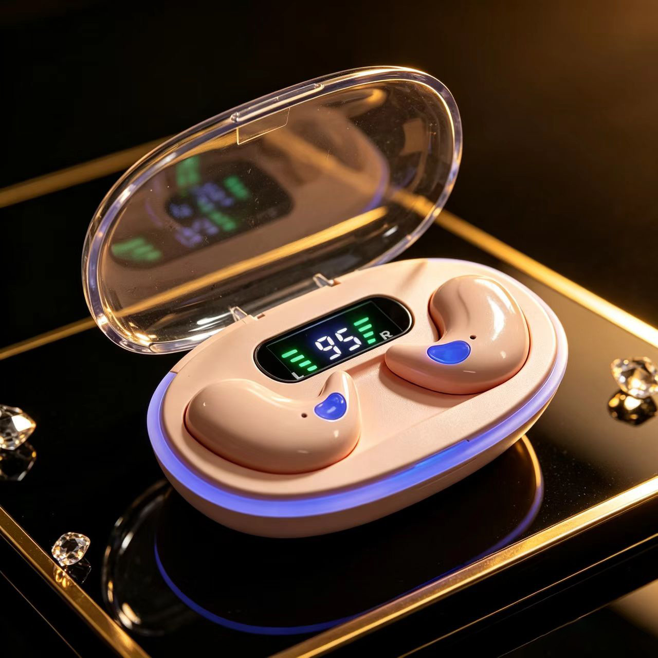 Usb C Earphone - Open-Ear-Schlaf-Bluetooth-Ohrhörer mit LED-Digitalanzeige, kabellose Kopfhörer, Sport-Ohrhörer